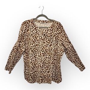 D&Co Leopard Print Long Sleeve Button Front Knit Top Y2K Retro Femme 1X